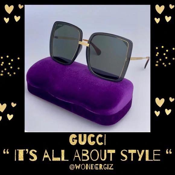GUCCI Authentic Gold Gray Metal Square Oversized Sunglasses GG0903S 001 60MM NWT - Picture 12 of 16